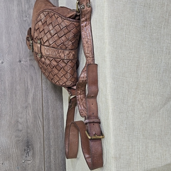 Civico93 Brown Leather Woven Crossbody Shoulder Bag Purse - Picture 5 of 14